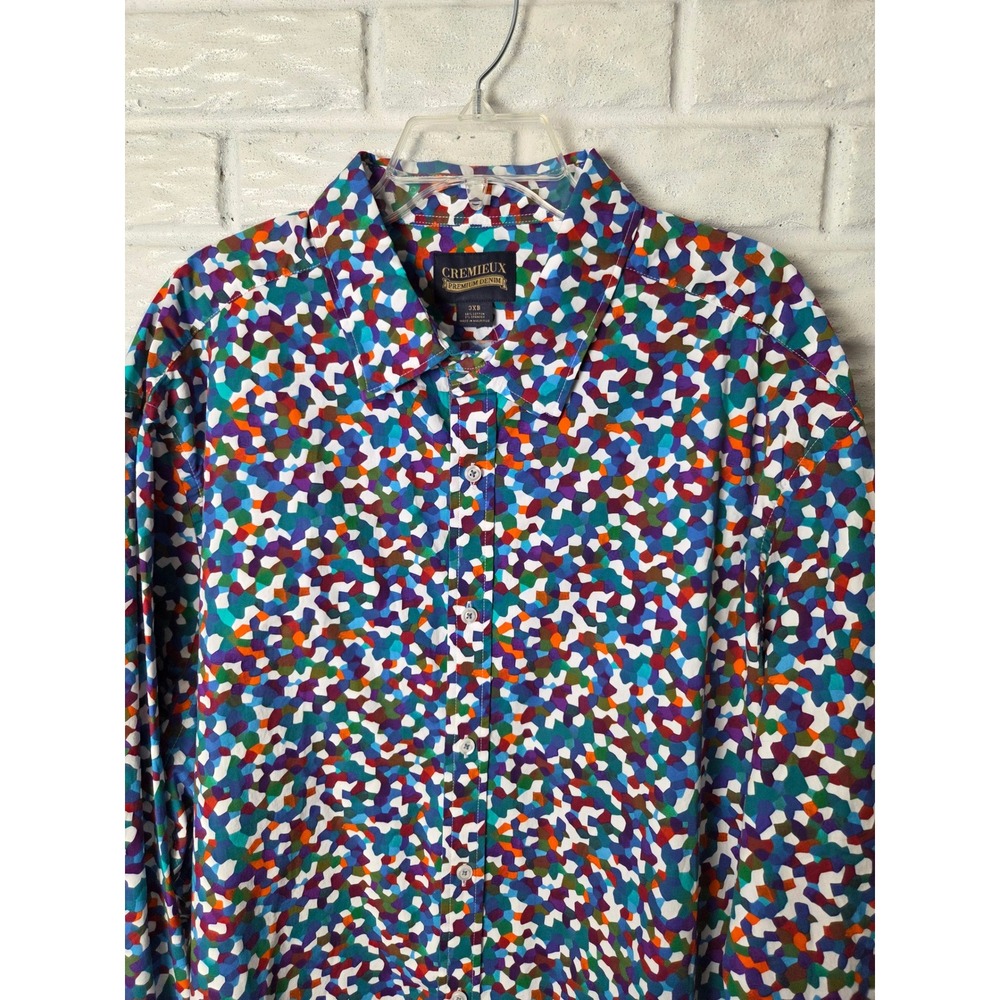 NWT Cremieux Premium Denim Mens 3XB Shirt Multi Color Splatter Print Stretch - Picture 2 of 10